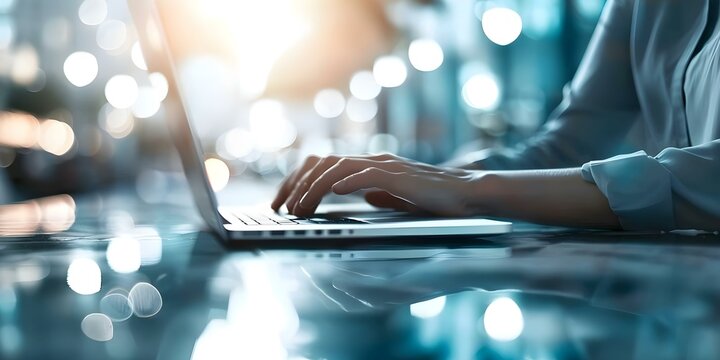 Remote computer technology webinars for online education using eLearning tools on laptops. Concept Remote Learning, Computer Technology, Webinars, eLearning Tools, Laptops