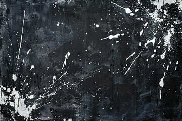 Grunge black background with white paint splashes and blots
