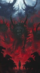 A man standing in front of a giant demonic creature