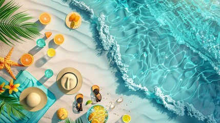 Summer holiday mockup design template with tropical beach for outdoor traveling advertisements