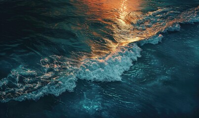 Obraz premium Closeup view on water surface with sunset light on it