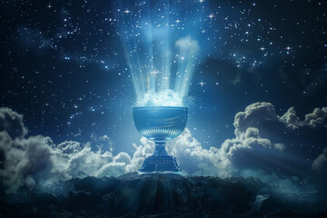 Ethereal Champion Cup Radiating Hope Under Starry Night Sky