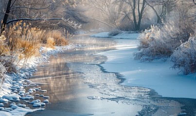 Frozen river background, nature background, winter landscape