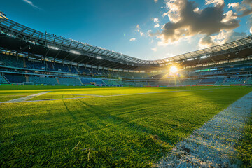 Fototapeta premium Early Morning Light at an Empty Stadium Before a European Football Championship Match