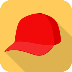 Baseball cap, red baseball cap icon isolated on yellow background with shadow. Vector, design illustration. Vector.
