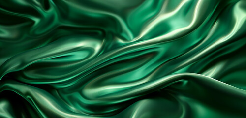 Obraz premium Fluid motion backdrop with silky emerald green waves.