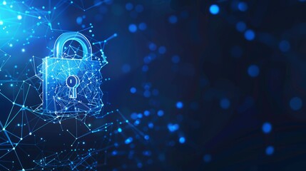 Cyber security concept. Lock symbol from lines and triangles, point connecting network on blue background. Illustration vector. hyper realistic 