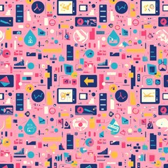 Seamless Pattern with Financial Icons and AI Elements for Business Backgrounds