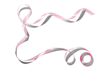 Pink silk ribbon on a white background. Isolated. Top view. Space for text.