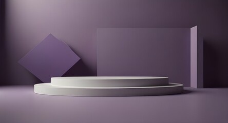 Podium background 3D product platform display violet purple stage pedestal. Light background 3D podium stand scene studio abstract geometric white base minimal render floor cylinder room shape mockup