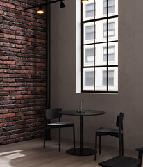 Loft style modern cafe interior in New york, 3d rendering