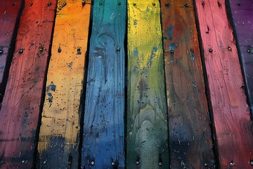 Rainbow painted wood in the background, high quality, high resolution
