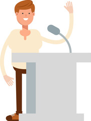 Man Character Speaking on Podium
