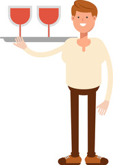 Man Character Serving Wine Illustration
