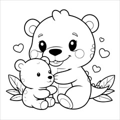 Vector illustration of cute Bear coloring page for kids