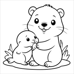 Vector illustration of cute Beaver coloring page for kids