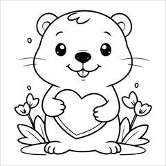 Vector illustration of cute Beaver coloring page for kids