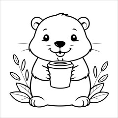 Vector illustration of cute Beaver coloring page for kids