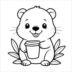 Vector illustration of cute Beaver coloring page for kids