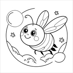 Vector illustration of cute Bee coloring page for kids