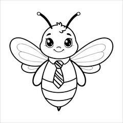 Vector illustration of cute Bee coloring page for kids