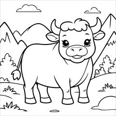 Vector illustration of cute Bull coloring page for kids