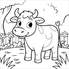 Vector illustration of cute cow coloring page for kids