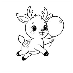 Vector illustration of cute Deer coloring page for kids