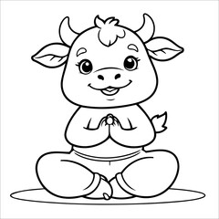 Vector illustration of cute Cow coloring page for kids
