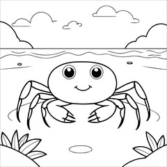 Vector illustration of cute Crab coloring page for kids