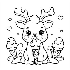 Vector illustration of cute Deer coloring page for kids