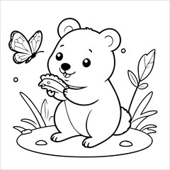 Vector illustration of cute Quokka coloring page for kids