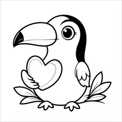 Vector illustration of cute Toucan coloring page for kids