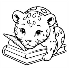 Vector illustration of cute Leopard coloring page for kids