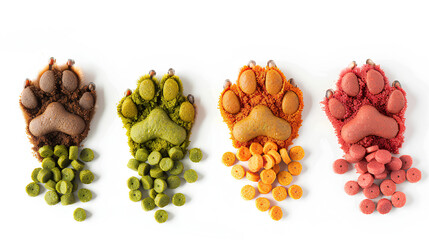 A set of dry food for cats and dogs. Vitamins and nutrients to maintain the health and energy of pets.