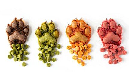 Obraz premium A set of dry food for cats and dogs. Vitamins and nutrients to maintain the health and energy of pets.