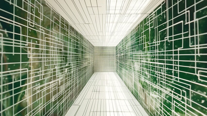 Obraz premium an abstract digital corridor background, green data center, and high-speed information flow, in a matrix-like environment