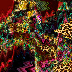 Combination textile collage pattern of wave and lines colored leopard snake tiger textures
