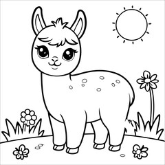 Vector illustration of cute Llama coloring page for kids
