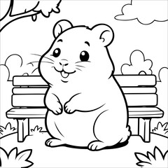 Vector illustration of cute Hamster coloring page for kids