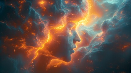 A kaleidoscope of colors and shapes radiating from the epicenter of a brain's explosion of creativity, capturing the beauty of intellectual brilliance