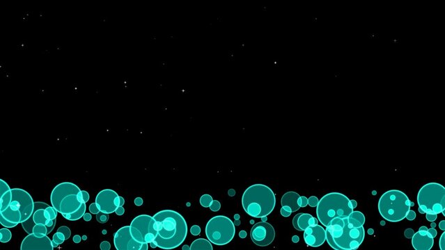 Circle bubles arctic random size with falling white stars on the black screen