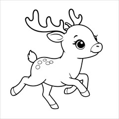 Vector illustration of cute Reindeer coloring page for kids