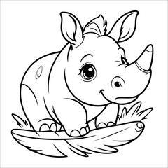 Vector illustration of cute Rhino coloring page for kids