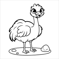 Vector illustration of cute Ostrich coloring page for kids
