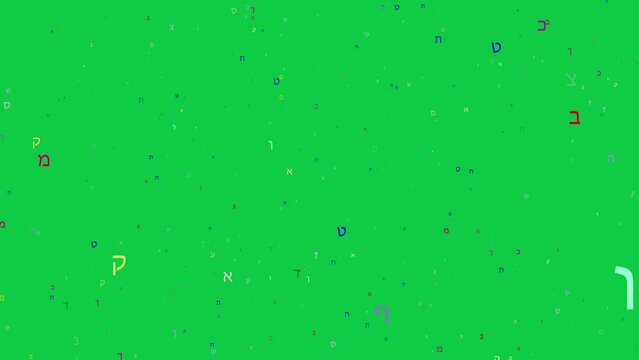 Flying Animated Hebrew Alphabet Letters 4K Green Background. The Hebrew alphabet, known variously by scholars as the Ktav Ashuri, Jewish script, square script.