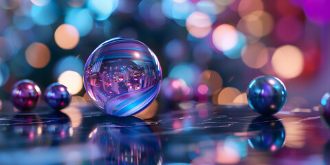 Circular bubbles lights bokeh transparent Blue and orange over a colorful neon Abstract background