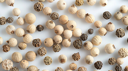 Obraz premium White Peppercorns on White Background