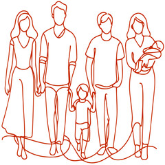 family holding hands one line continuous single line art
