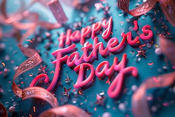 "Happy Father's Day" in ribbon letters with bows and ribbons swirling around.